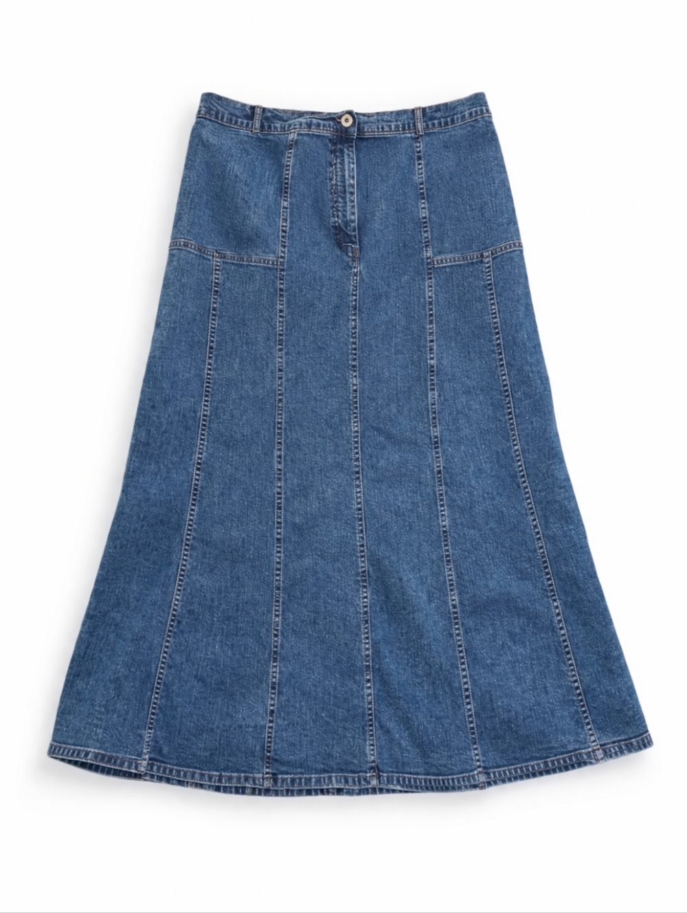 Vintage M&S Blue Denim Maxi Western Panel A-Line Skirt